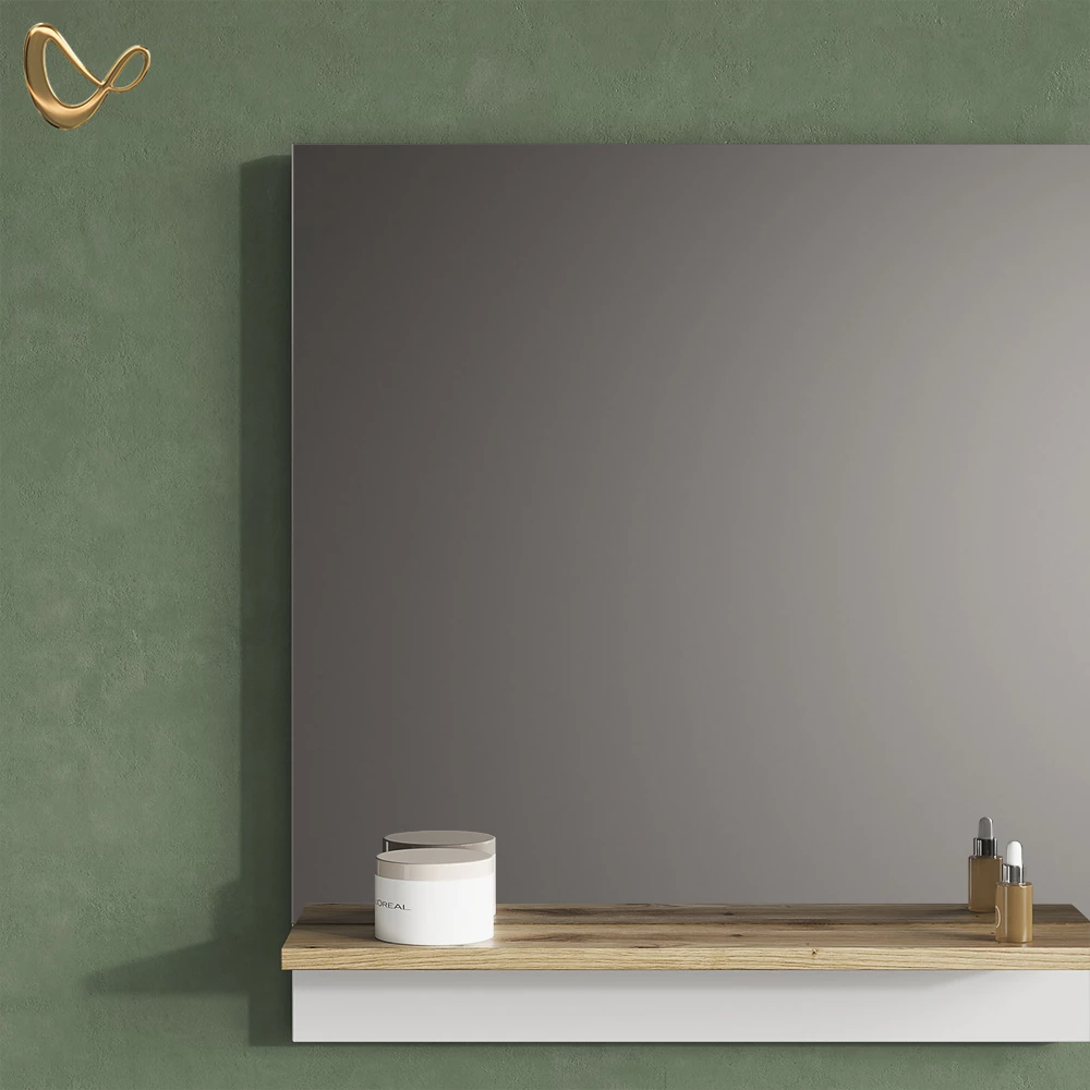 Nahaufnahme von Badspiegel in Weiß, zeigt Design- und Oberflächendetails