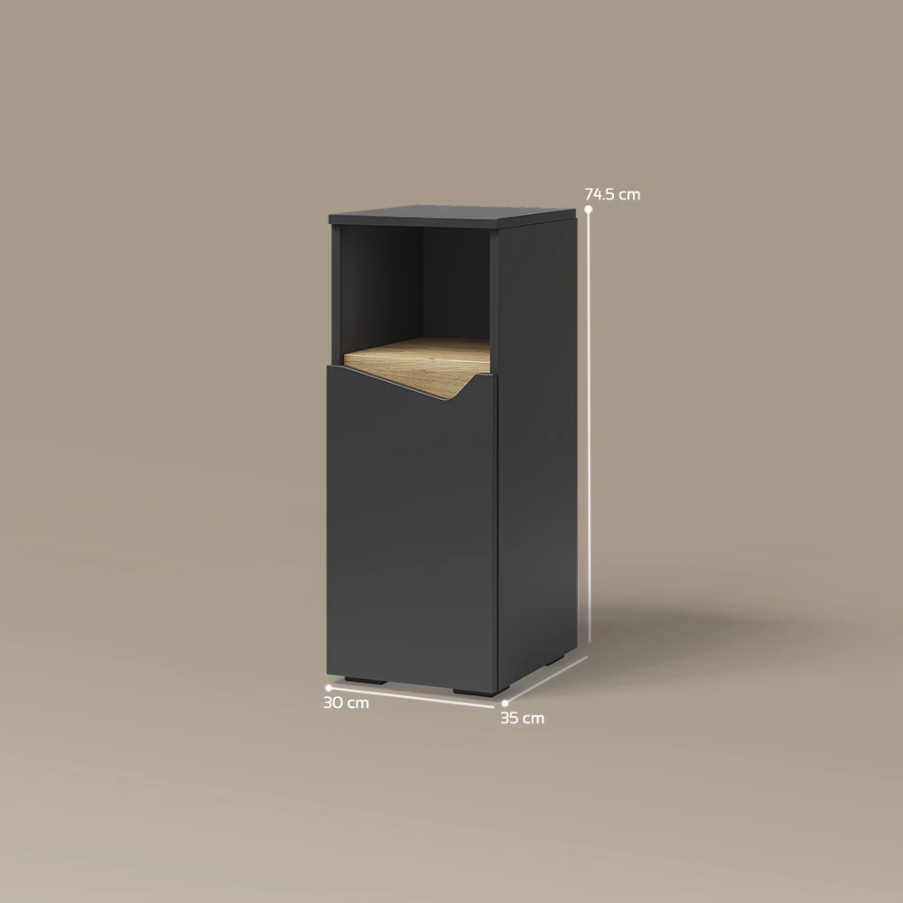 Midischrank in Anthrazit auf weißem Hintergrund mit sichtbaren Maßen