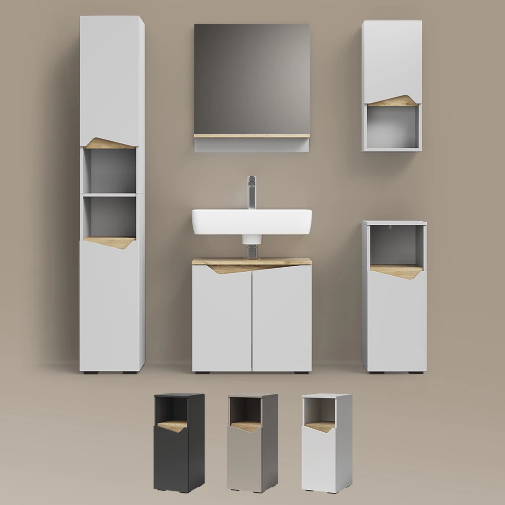 Badmöbel-Kombination Timavo Anthrazit 3 Teile, mit Hochschrank livinity®