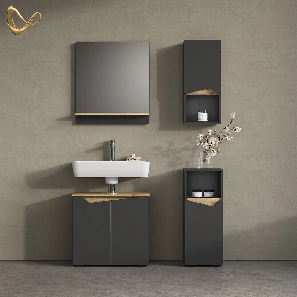livinity® Badschrank Anthrazit 30 x 67 cm mit Tür und offenem Fach, Timavo