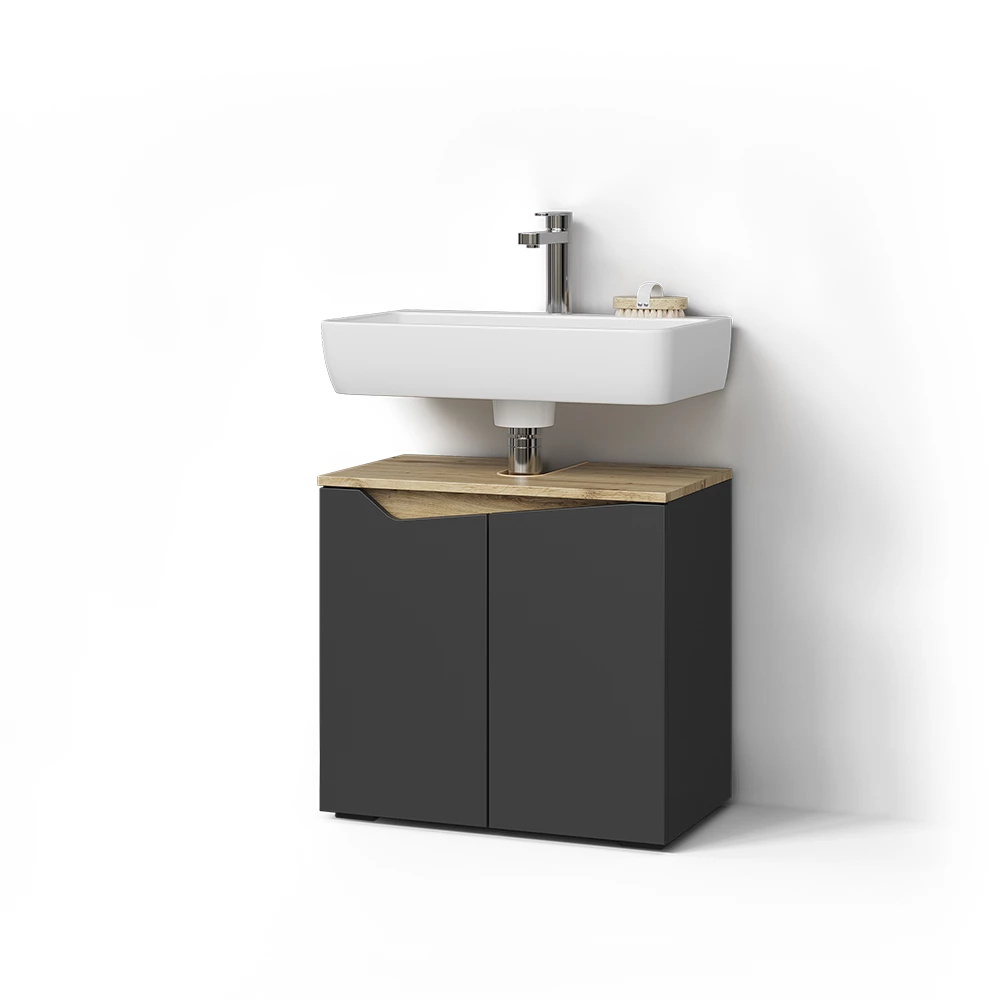 Waschbeckenunterschrank in Anthrazit auf weißem Hintergrund