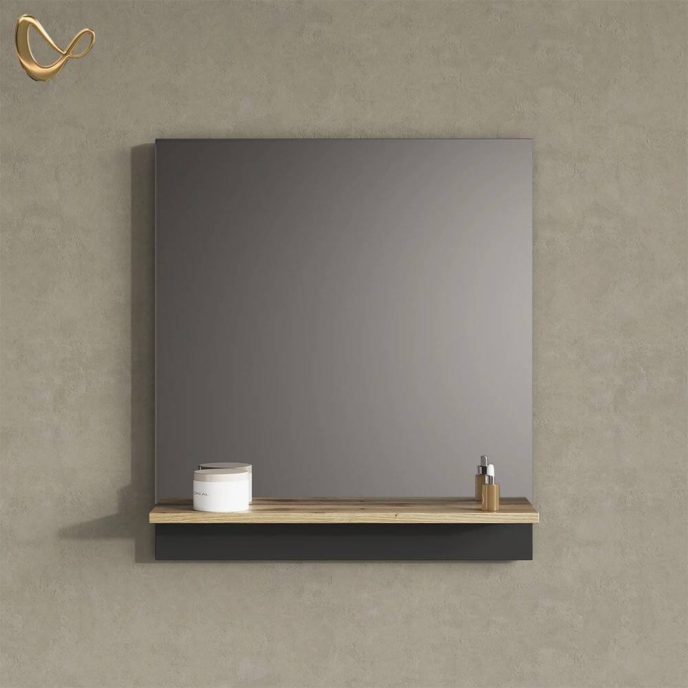 Badspiegel Timavo Anthrazit 60 x 67 cm mit Regal livinity®