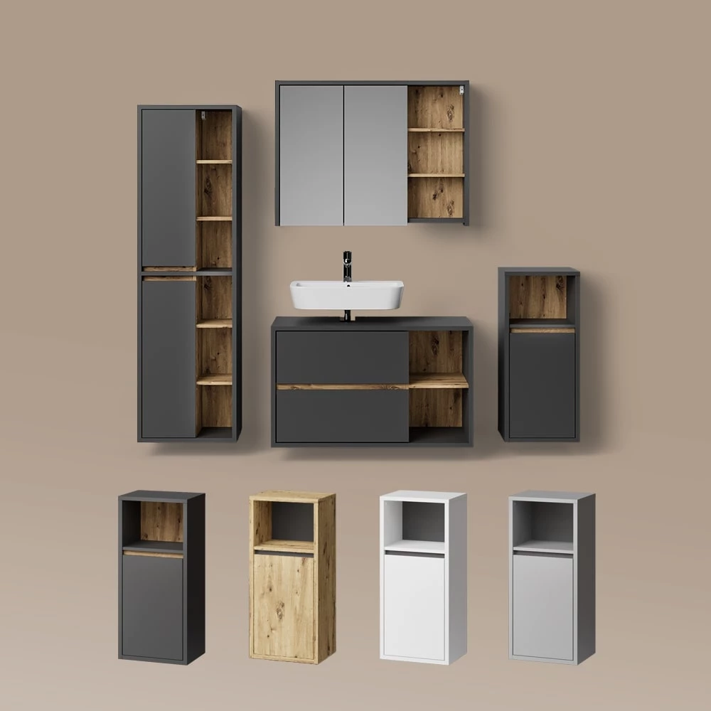 livinity® Badmöbel-Set Anthrazit 4 Teile, Vomano