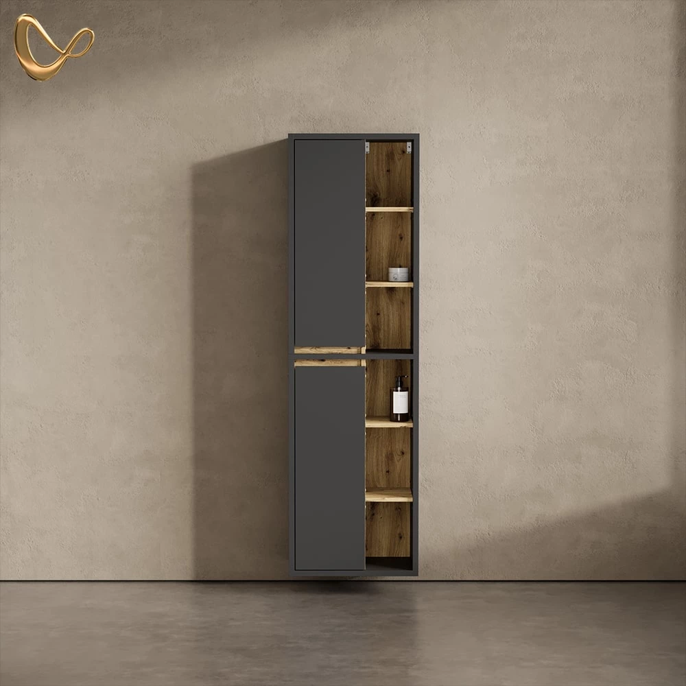 Badschrank Vomano Anthrazit 50 x 170 cm mit Türen, und offenen Fächern livinity®