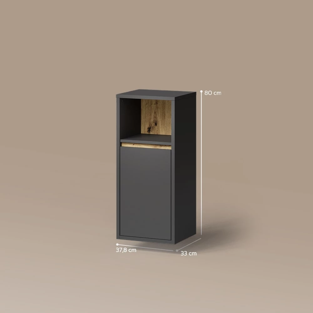 Midischrank in Anthrazit auf weißem Hintergrund mit sichtbaren Maßen
