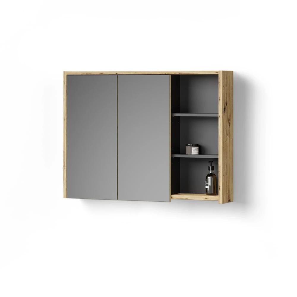 Badspiegelschrank in Eiche/Anthrazit auf weißem Hintergrund