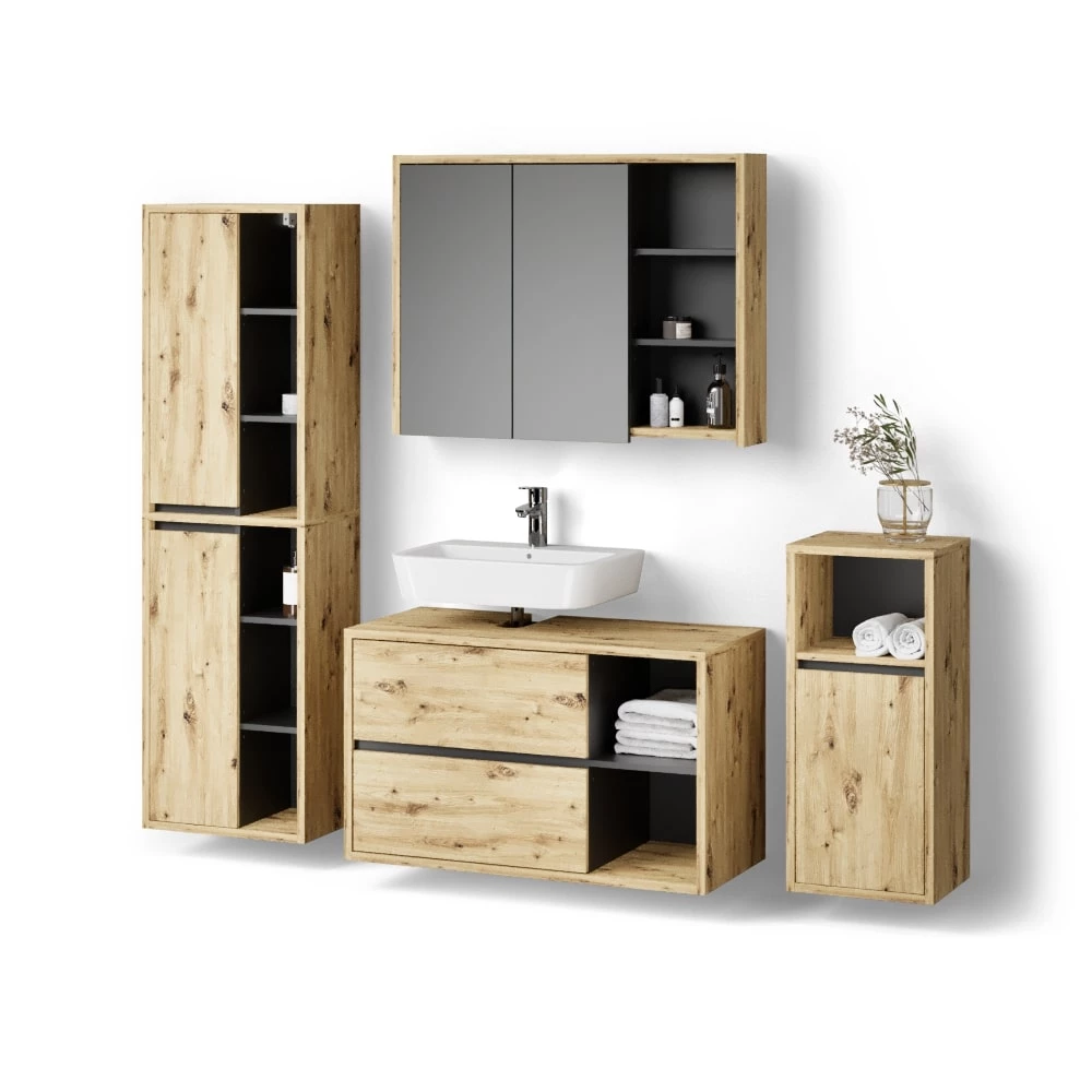 Badmöbel-Set in Braun auf weißem Hintergrund