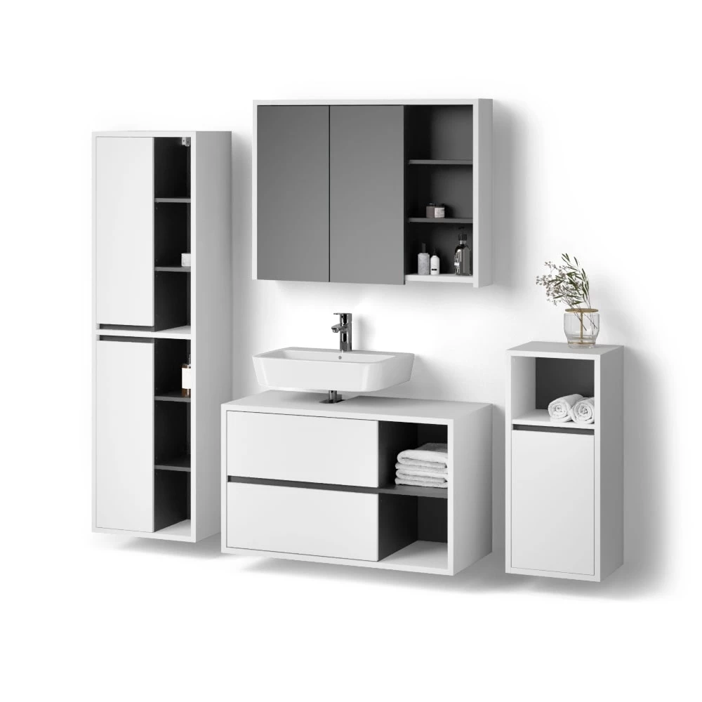 Badmöbel-Set in Weiß auf weißem Hintergrund