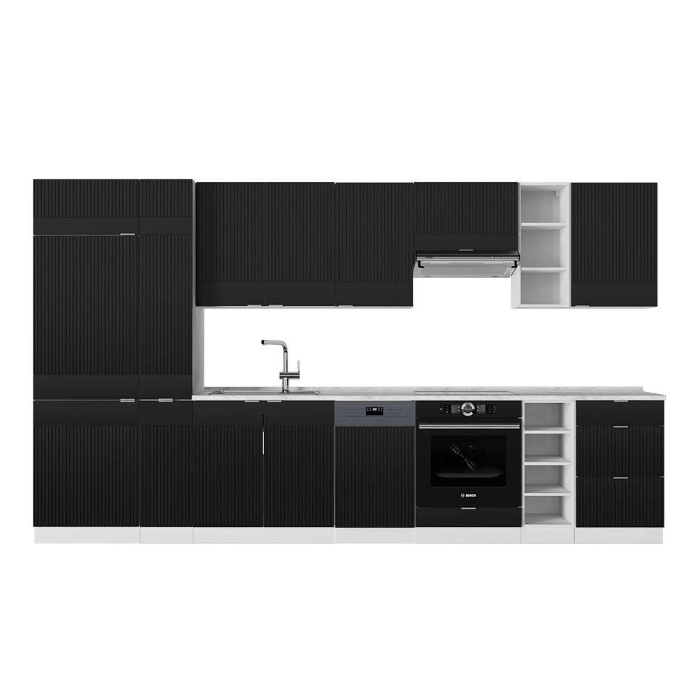 Kitchenette in dungi negre/albe on white background