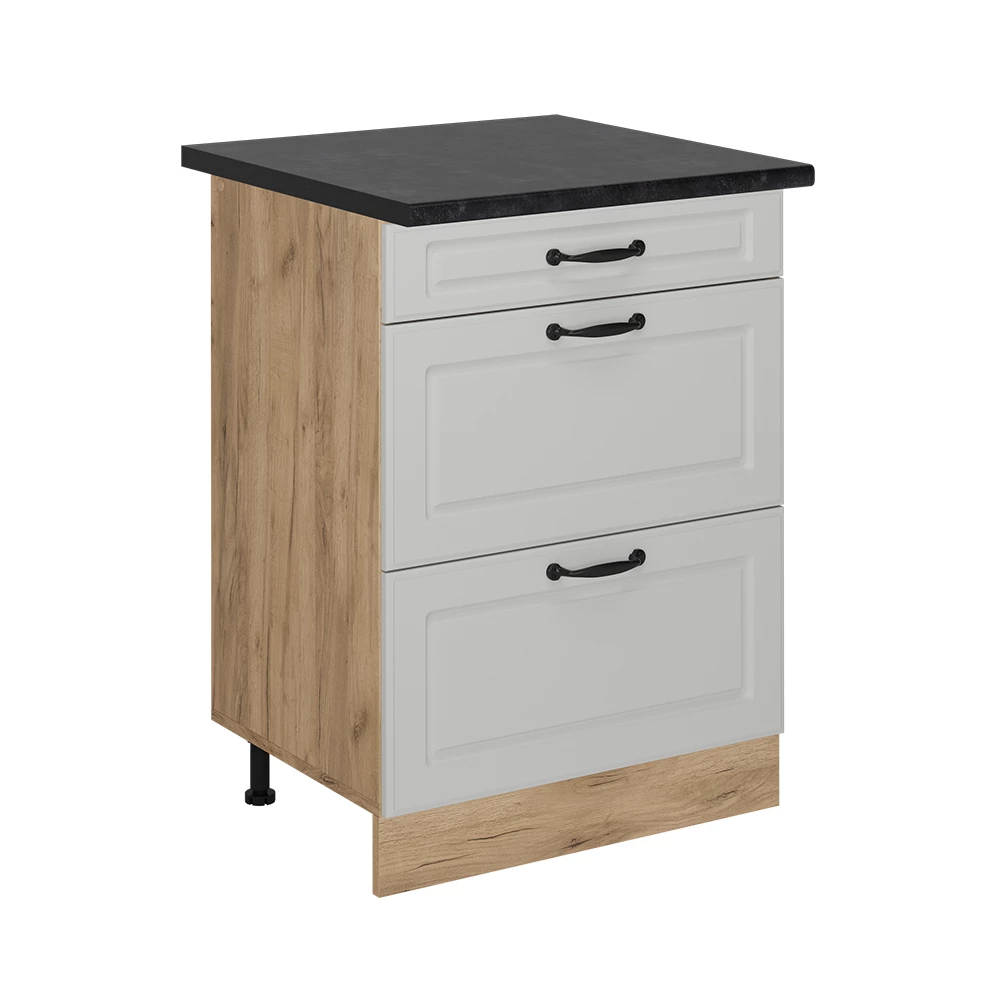 Vicco Spodnja omarica za kuhinjo Bela podeželska hiša 60 cm s predali, DP Antracit, R-Line