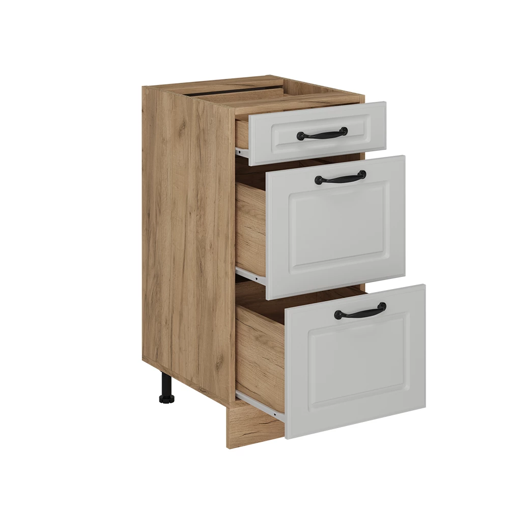 Küchenunterschrank R-Line Weiß Landhaus 40 cm mit Schubladen, ohne Arbeitsplatte Vicco | Weiß Landhaus/Goldkraft Eiche | Schubladenunterschrank 40 cm