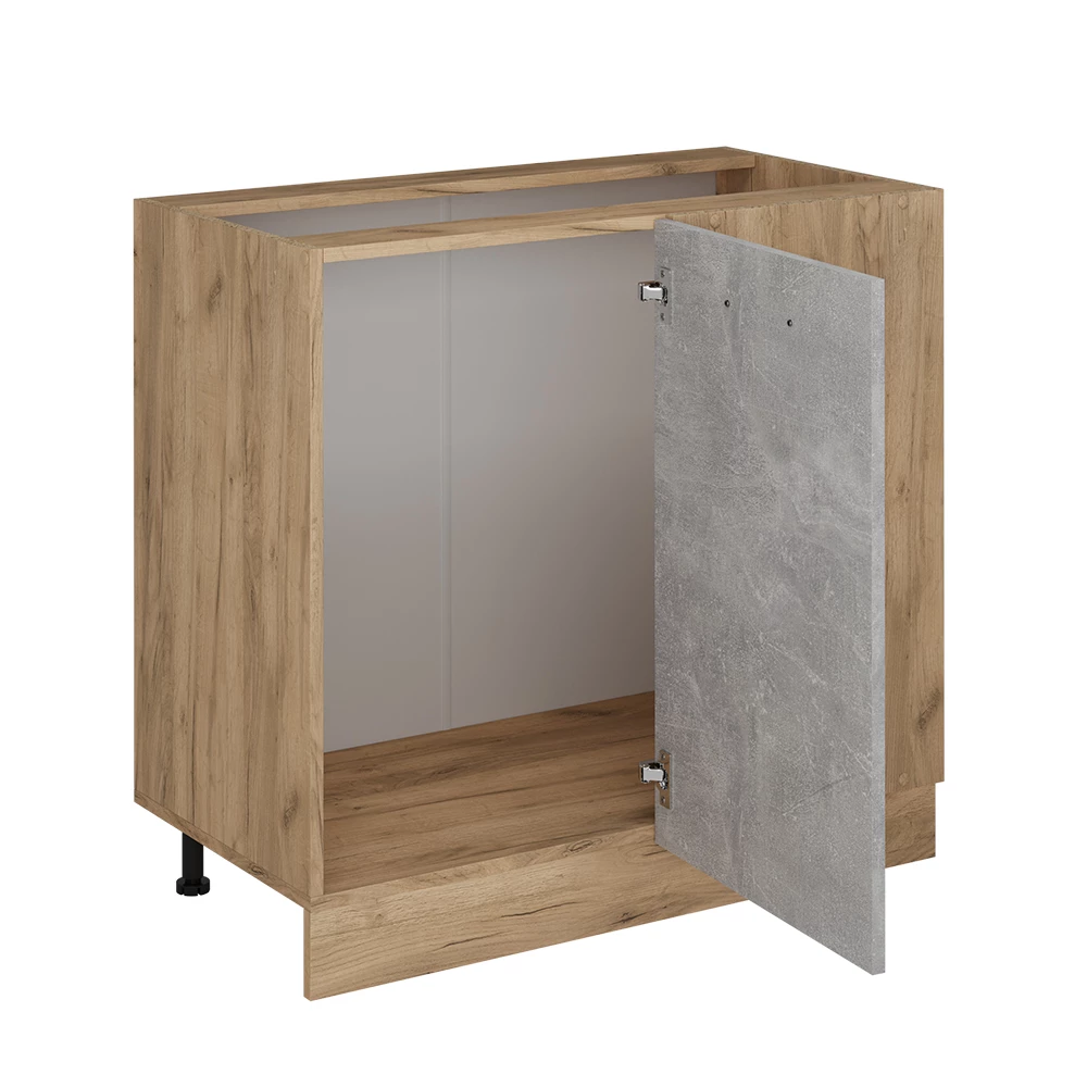 Meuble d'angle en Béton sur fond blanc avec des éléments décoratifs