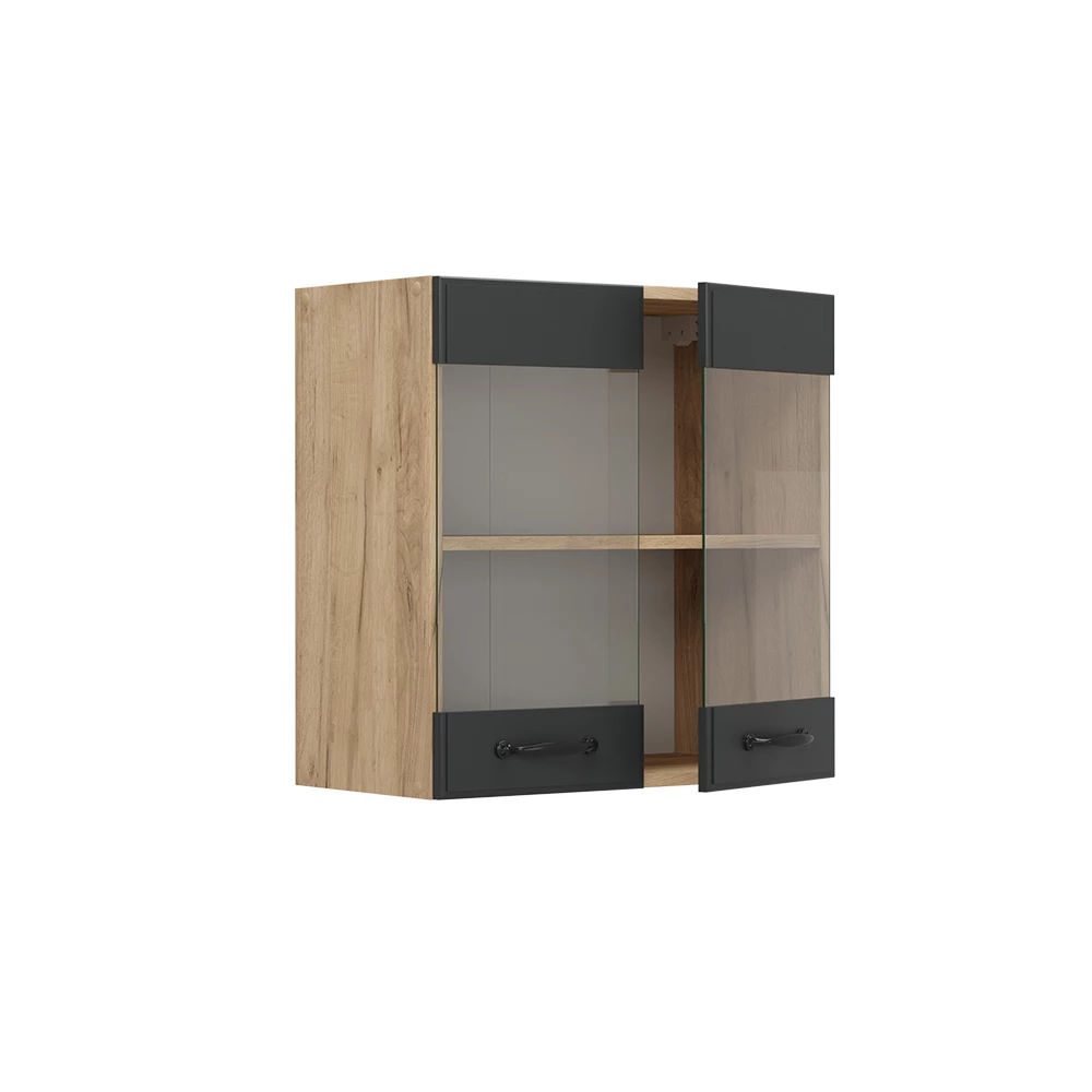 Glazen keukenkast in Antraciet landhuis on white background with decorative elements