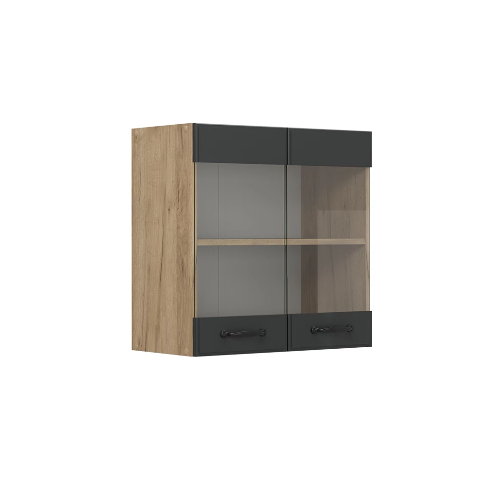 Glazen keukenkast in Antraciet landhuis on white background