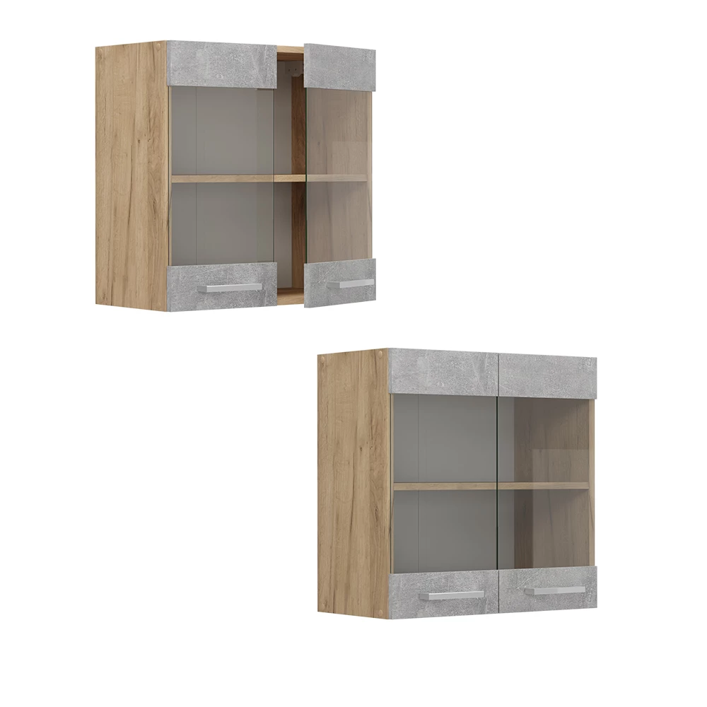 Glazen keukenkast R-Line Beton/Goudkleurig Eiken 60 cm Vicco