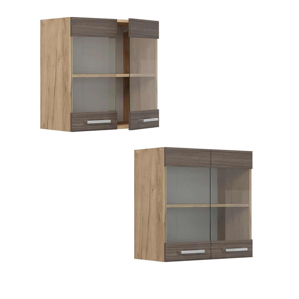 Glashängeschrank R-Line Edelgrau/Goldkraft Eiche 60 cm Vicco