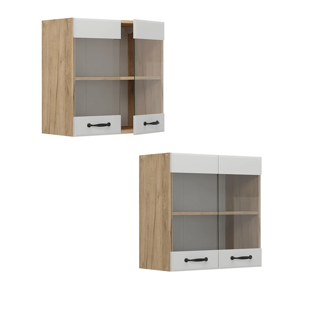 Glashängeschrank R-Line Weiß Landhaus/Goldkraft Eiche 60 cm Vicco