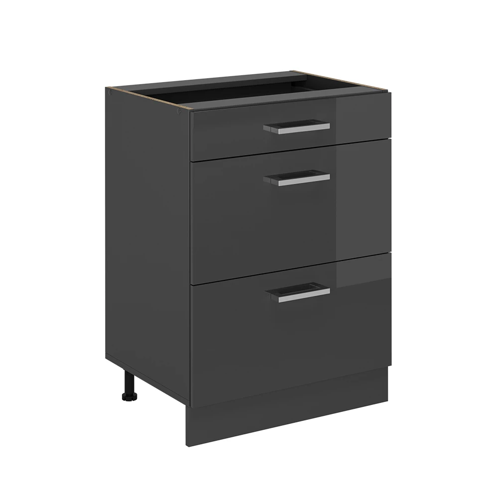 Vicco Spodnja omarica za kuhinjo Antracit z visokim sijajem 60 cm s predali, brez delovnega pulta, R-Line