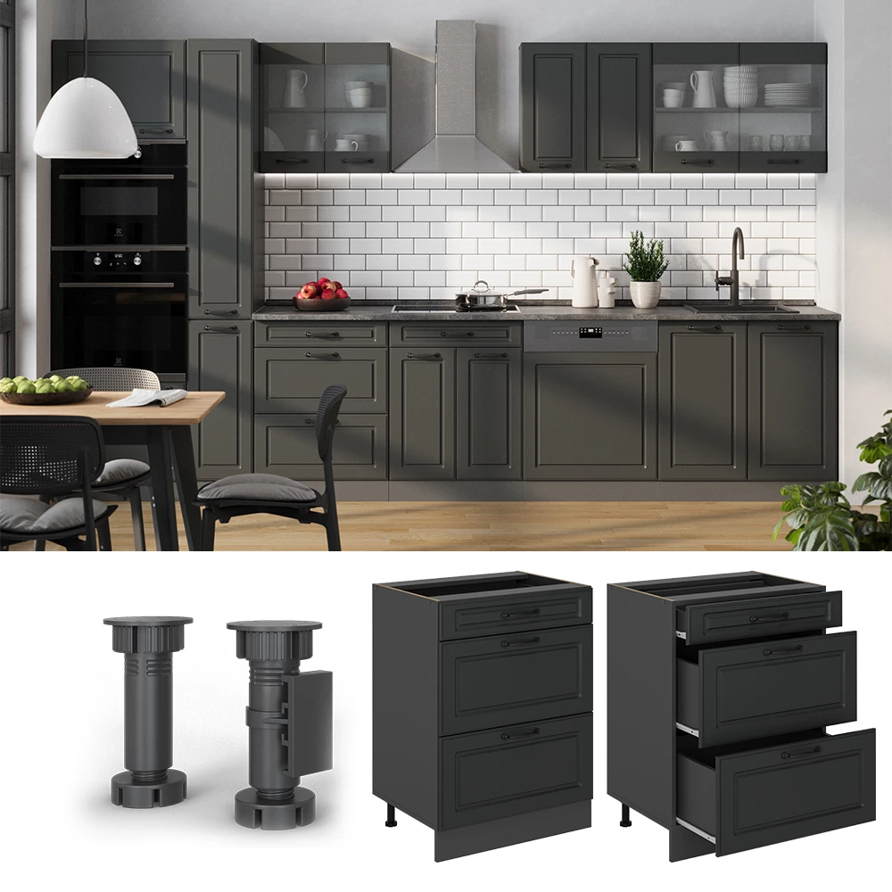 Küchenunterschrank u boji seoski antracit na bijeloj pozadini