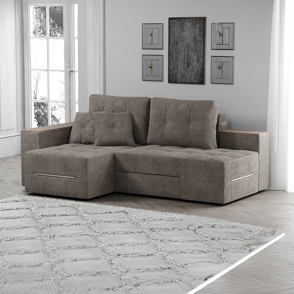 livinity® Sofa L Form Beige 240 x 150 cm mit Schlaffunktion, Ecksofa