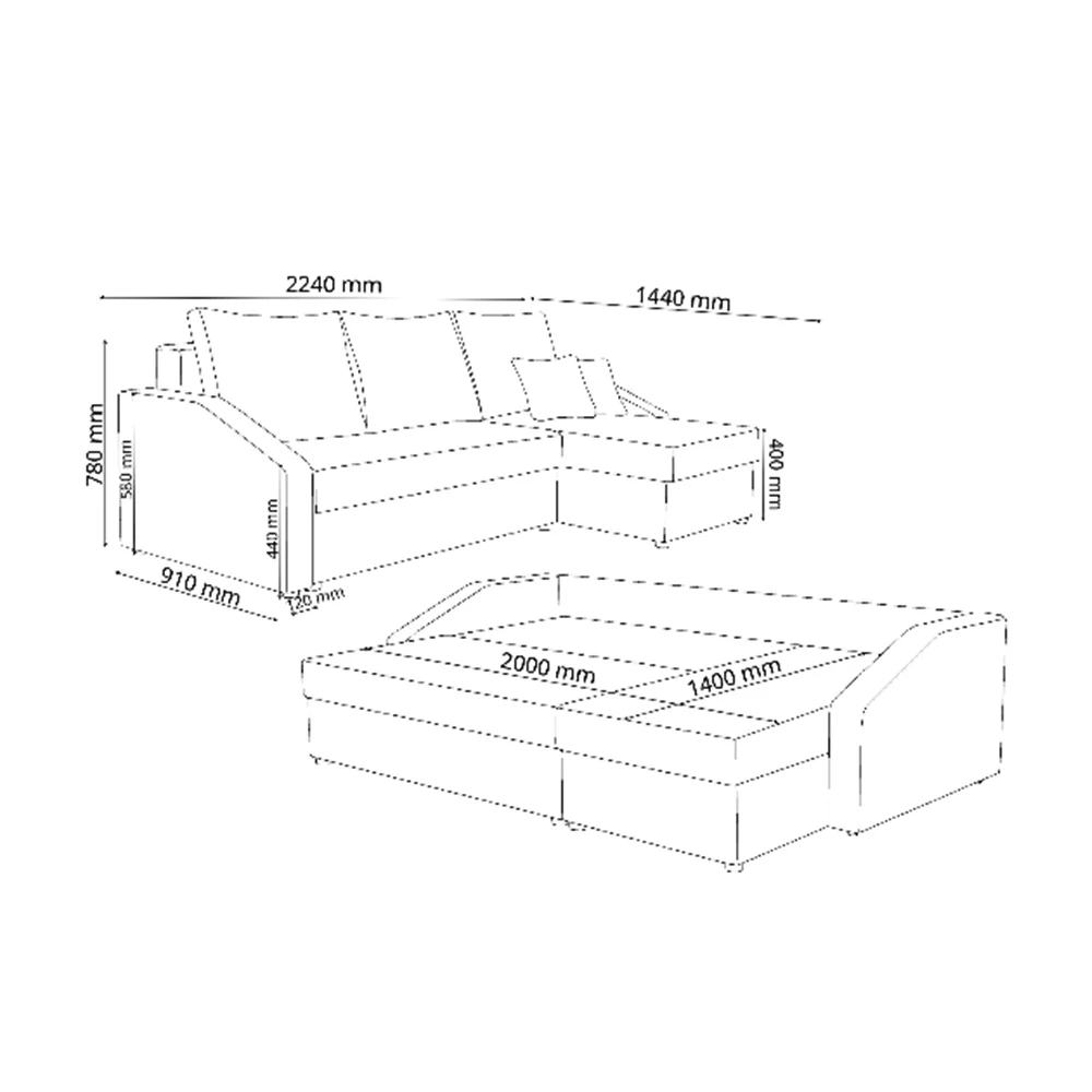 livinity® Ecksofa mit Schlaffunktion Beige 224 x 144 cm inkl. Stauraum, Ecksofa