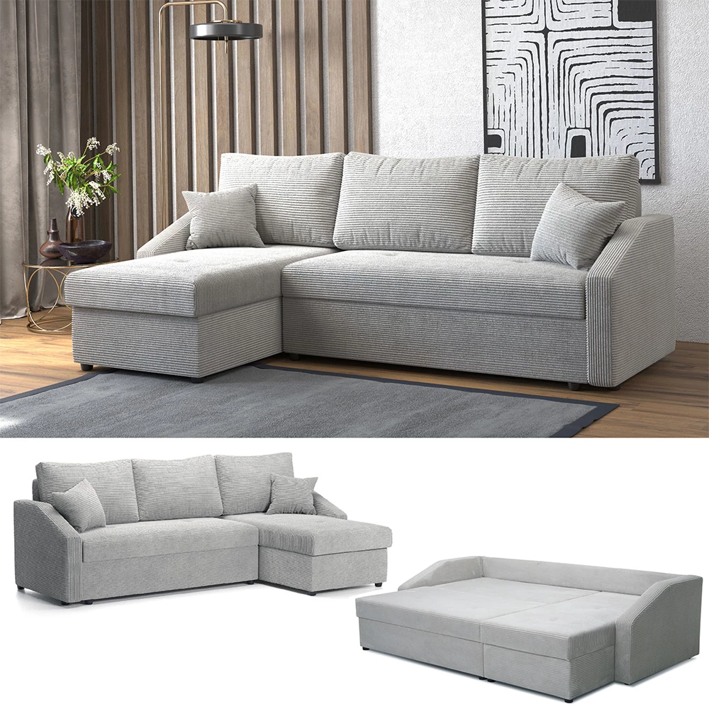 Vitalispa Ecksofa mit Schlaffunktion Beige 224 x 144 cm inkl. Stauraum, Ecksofa