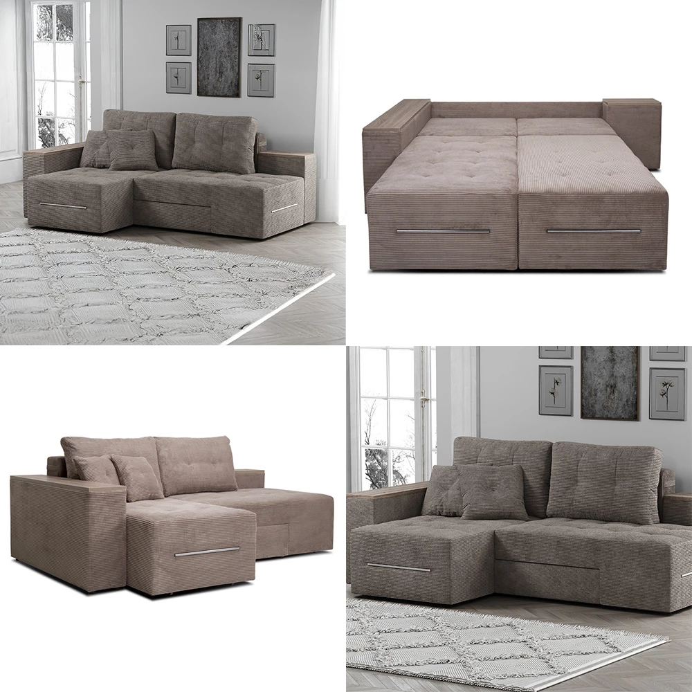 livinity® Sofa L Form Beige 240 x 150 cm mit Schlaffunktion, Ecksofa