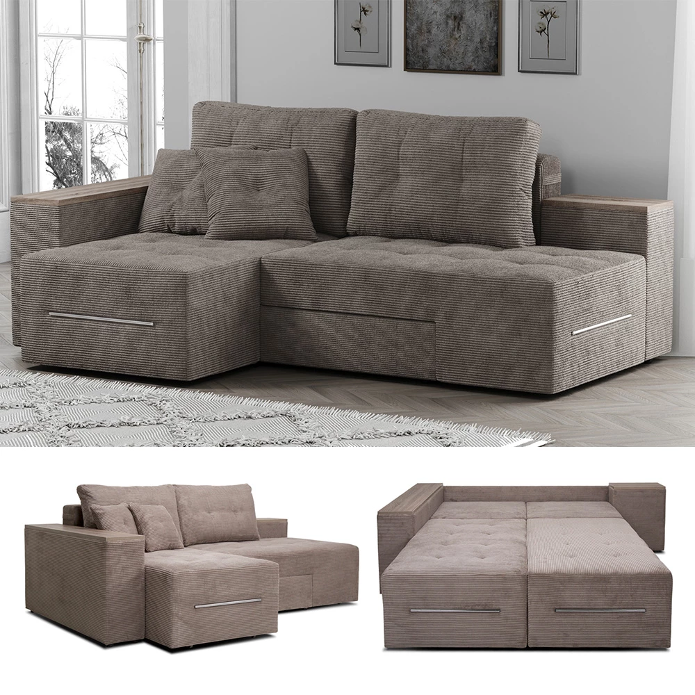 Vitalispa Sofa L Form Beige 240 x 150 cm mit Schlaffunktion, Ecksofa