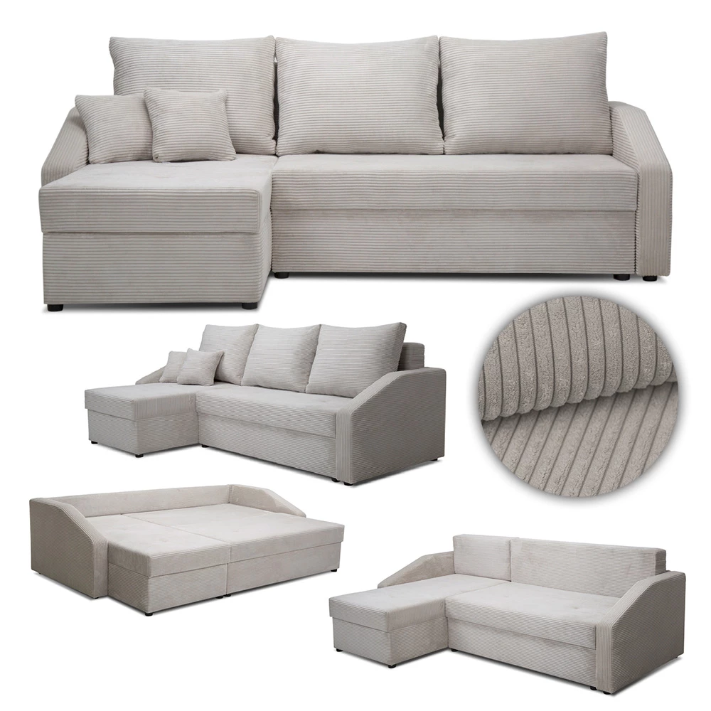 livinity® Ecksofa mit Schlaffunktion Beige 224 x 144 cm inkl. Stauraum, Ecksofa