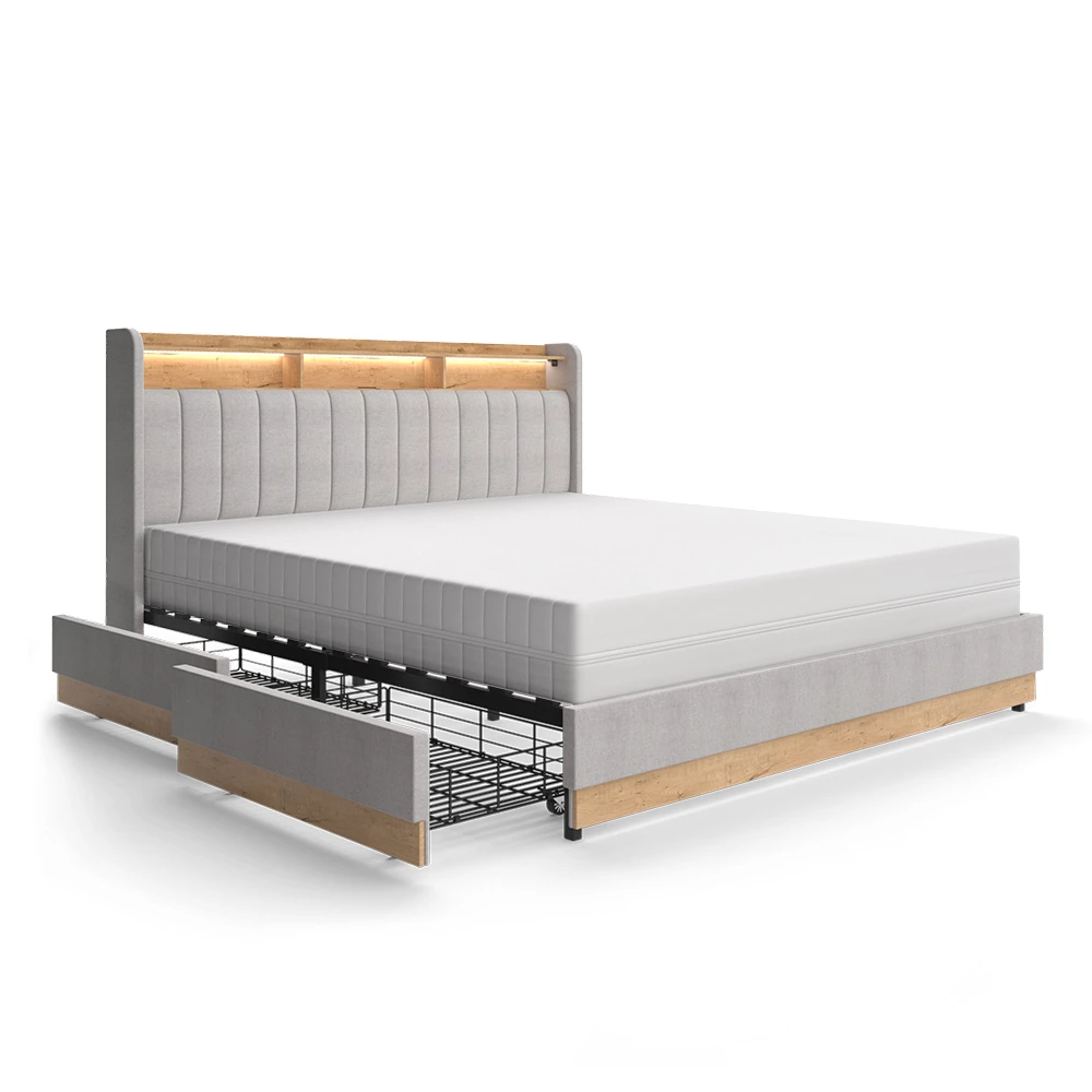 Vitalispa Polsterbett Grau 187.5 x 216 cm mit 4 Schubladen, Nura