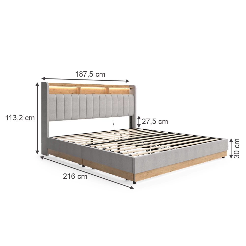 livinity® Polsterbett Grau 187.5 x 216 cm mit Matratze, Nura