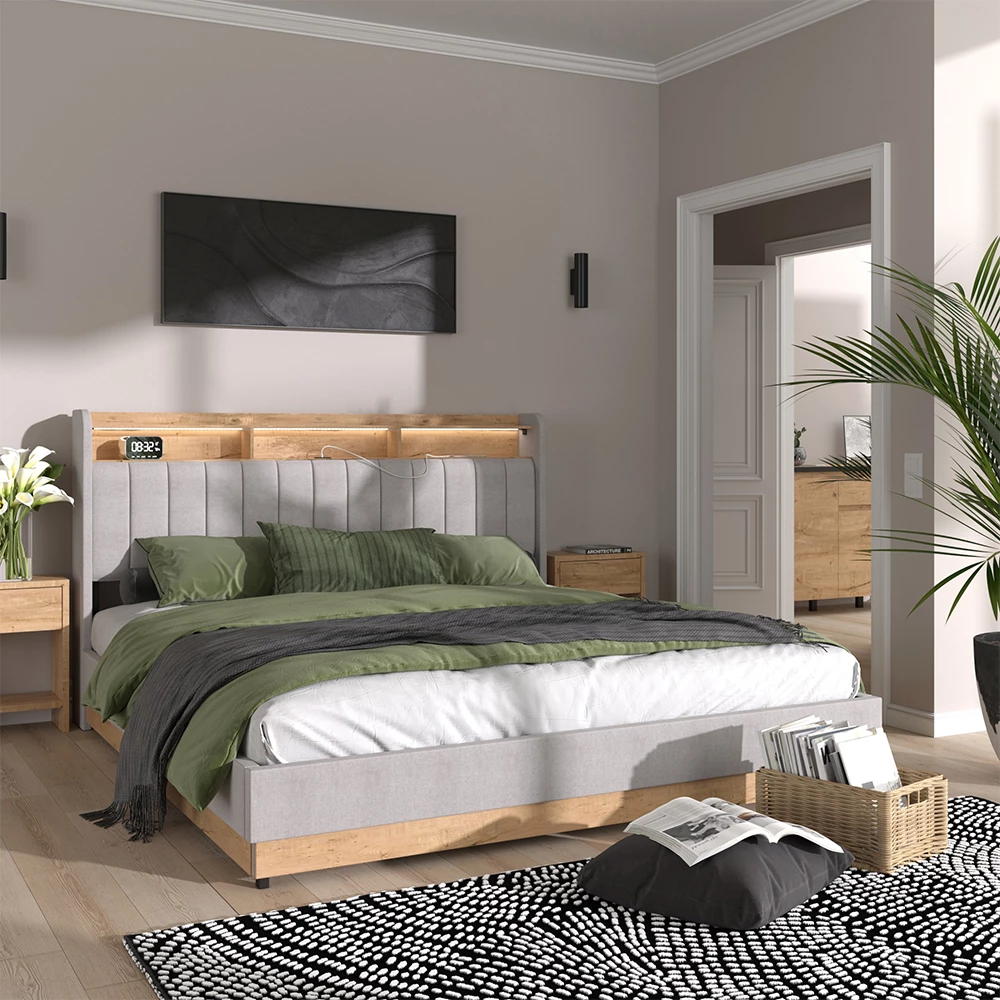 livinity® Polsterbett Grau 187.5 x 216 cm mit Matratze, Nura