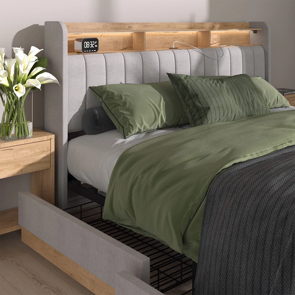 livinity® Polsterbett Grau 187.5 x 216 cm mit Matratze, Nura