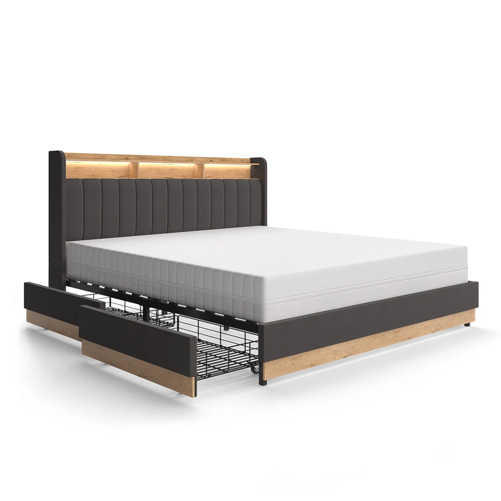 Vitalispa Polsterbett Anthrazit 187.5 x 216 cm mit 4 Schubladen, Nura