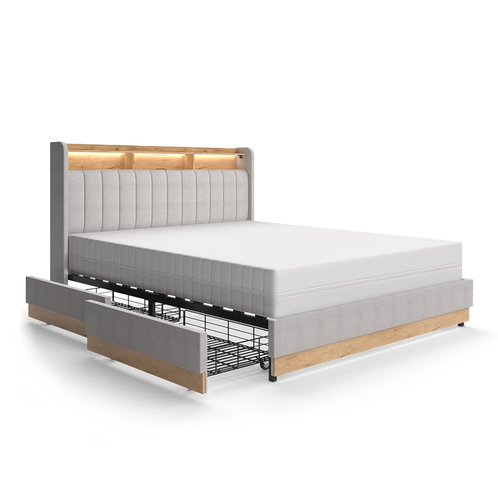 Vitalispa Polsterbett Grau 167.5 x 216 cm mit 4 Schubladen, Nura