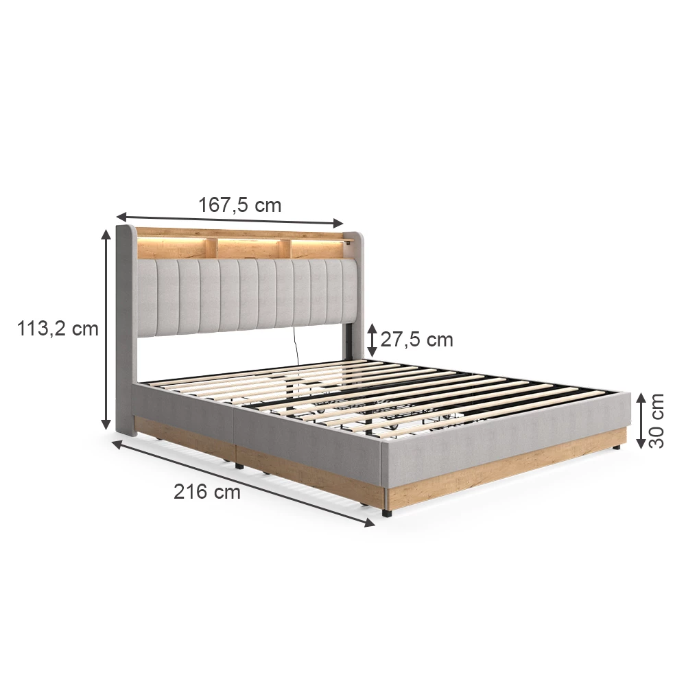 livinity® Polsterbett Grau 167.5 x 216 cm mit 4 Schubladen, Nura