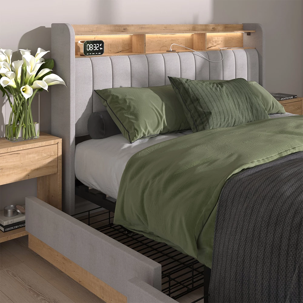 livinity® Polsterbett Grau 167.5 x 216 cm mit 4 Schubladen, Nura