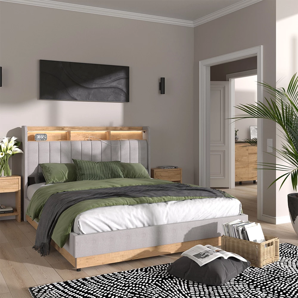 livinity® Polsterbett Grau 167.5 x 216 cm mit 4 Schubladen, Nura