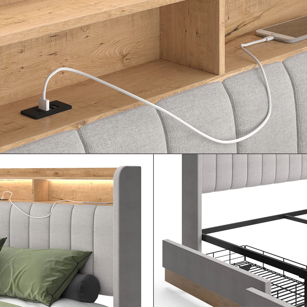 livinity® Polsterbett Grau 167.5 x 216 cm mit 4 Schubladen, Nura