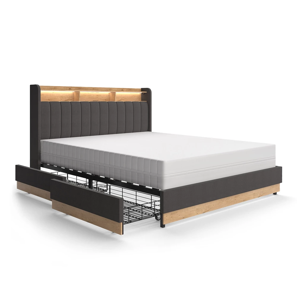 Vitalispa Polsterbett Anthrazit 167.5 x 216 cm mit 4 Schubladen, Nura
