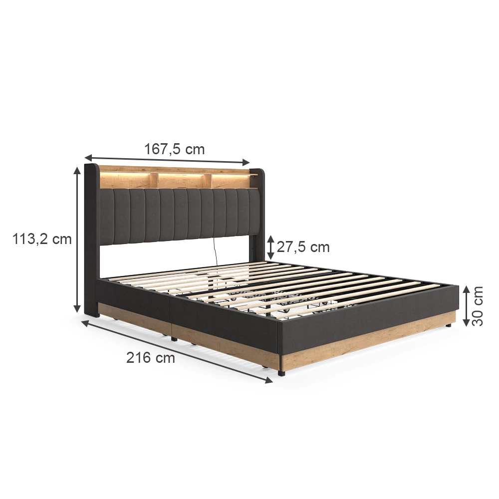 livinity® Polsterbett Anthrazit 167.5 x 216 cm mit 4 Schubladen, Nura
