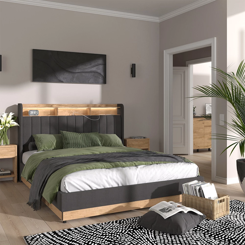 livinity® Polsterbett Anthrazit 167.5 x 216 cm mit 4 Schubladen, Nura