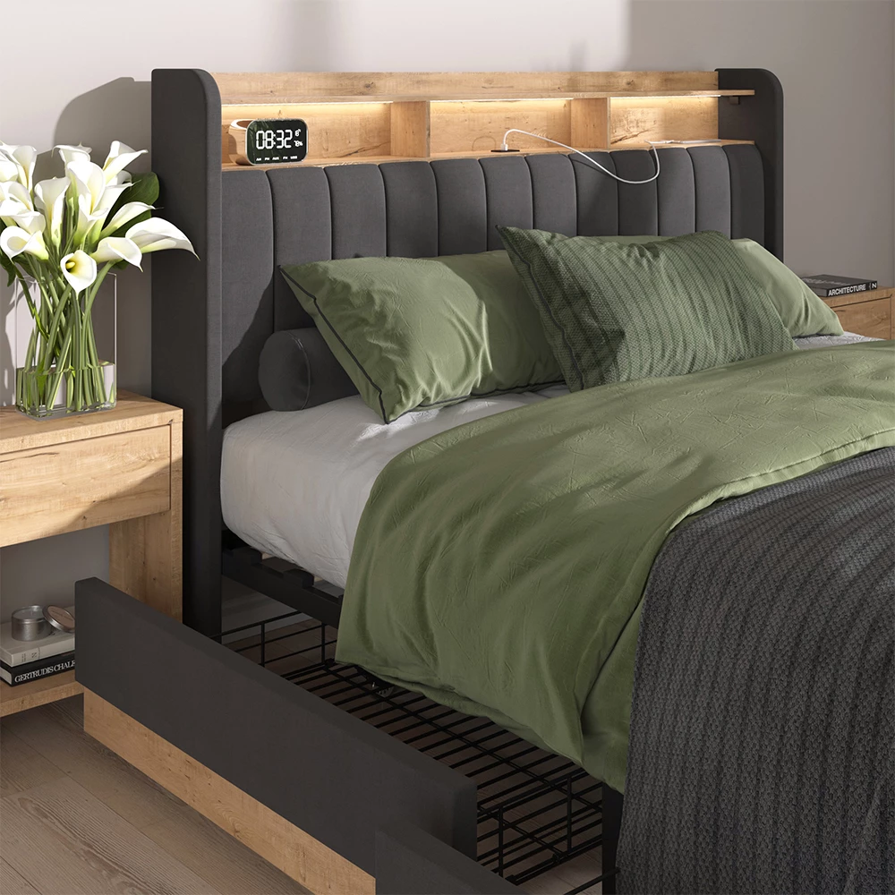 livinity® Polsterbett Anthrazit 167.5 x 216 cm mit 4 Schubladen, Nura