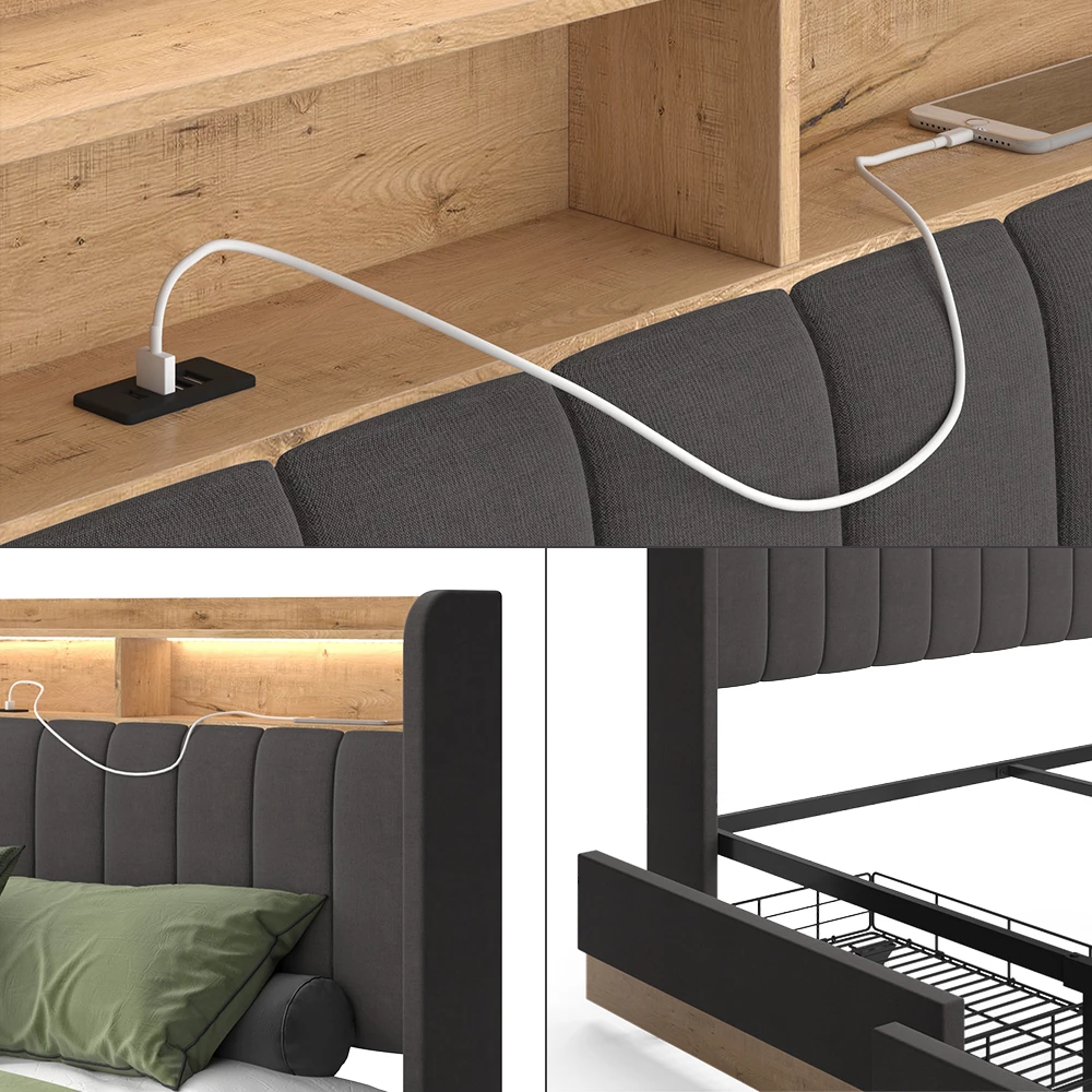 livinity® Polsterbett Anthrazit 167.5 x 216 cm mit 4 Schubladen, Nura