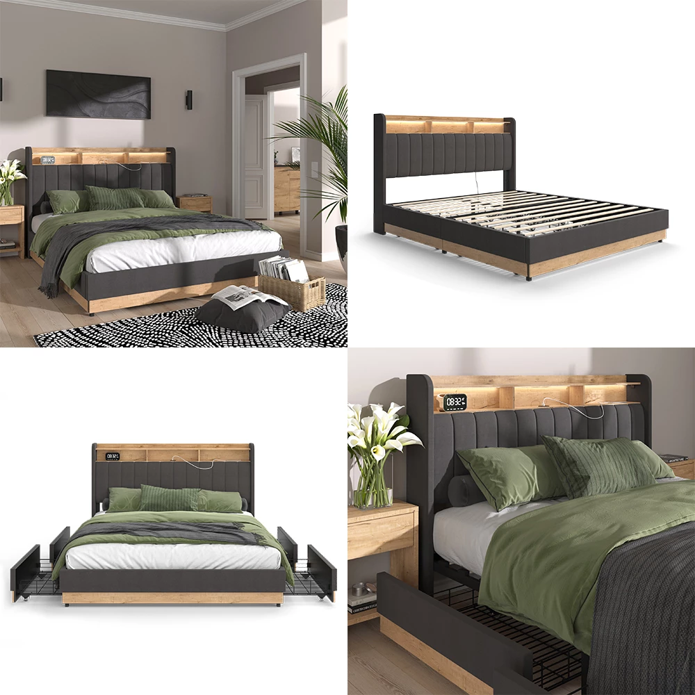 livinity® Polsterbett Anthrazit 167.5 x 216 cm mit 4 Schubladen, Nura