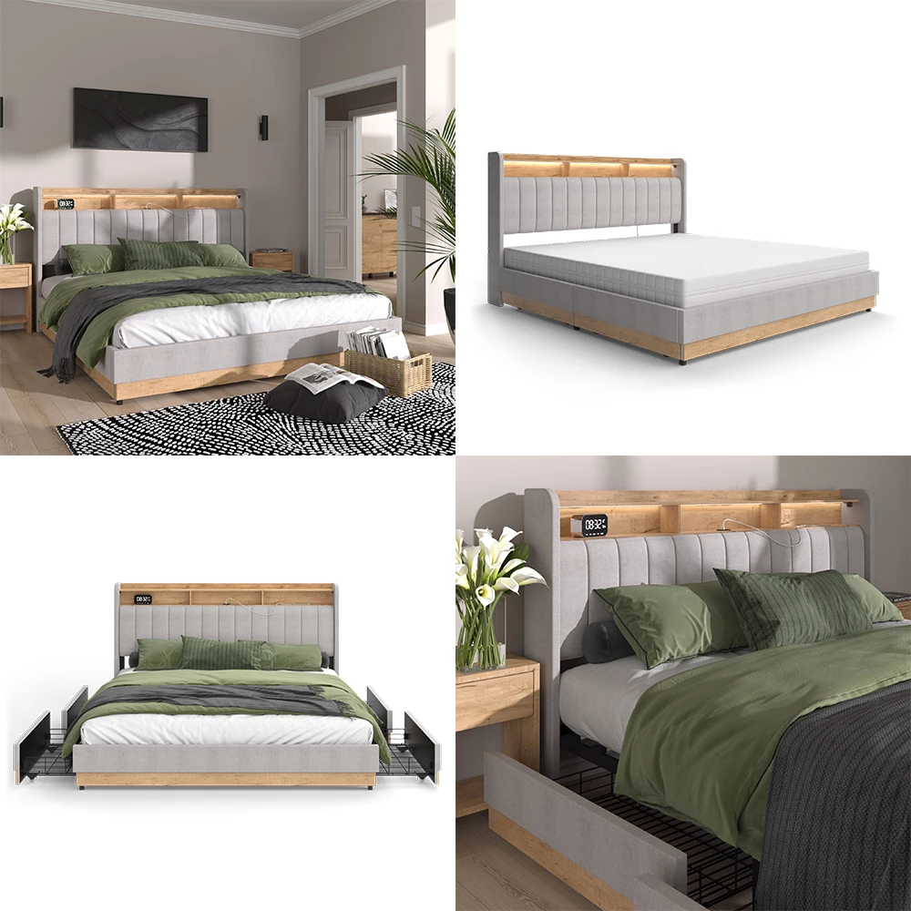 livinity® Polsterbett Grau 187.5 x 216 cm mit Matratze, Nura