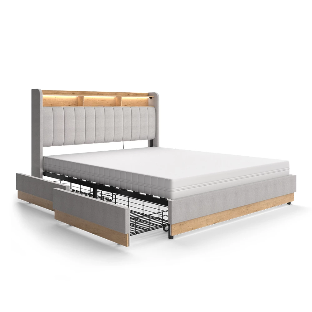 Vitalispa Polsterbett Grau 167.5 x 216 cm mit Matratze, Nura