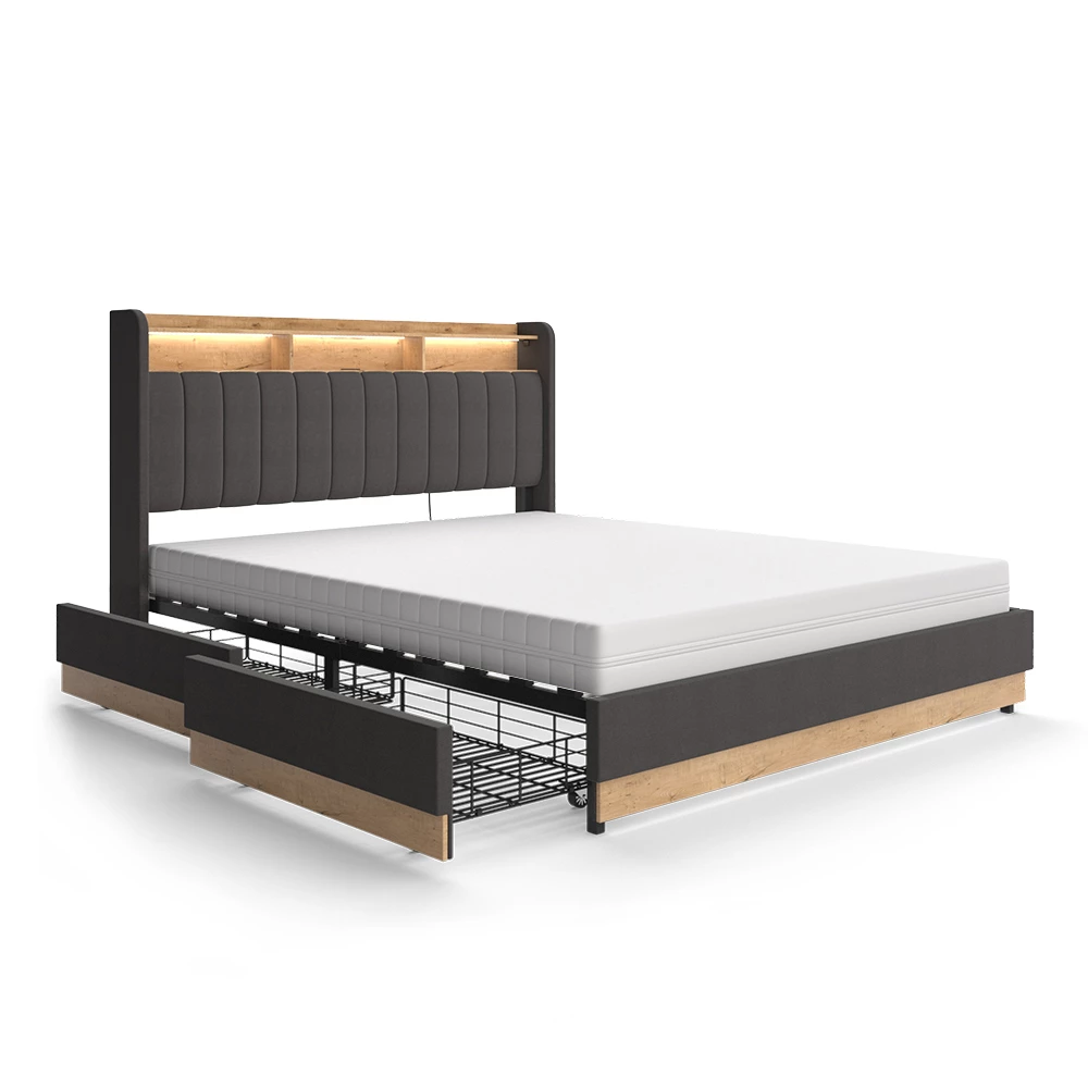 Vitalispa Polsterbett Anthrazit 167.5 x 216 cm mit Matratze, Nura