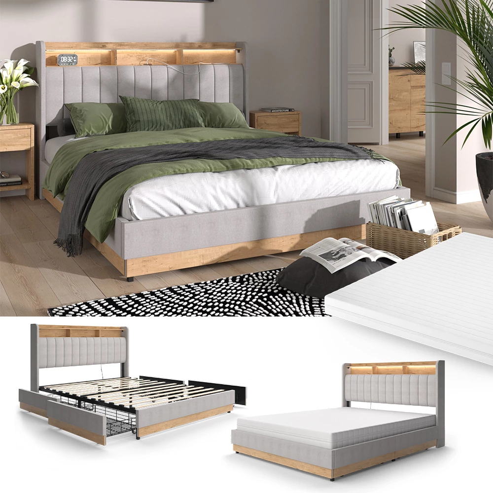 Vitalispa Polsterbett Grau 167.5 x 216 cm mit Matratze, Nura