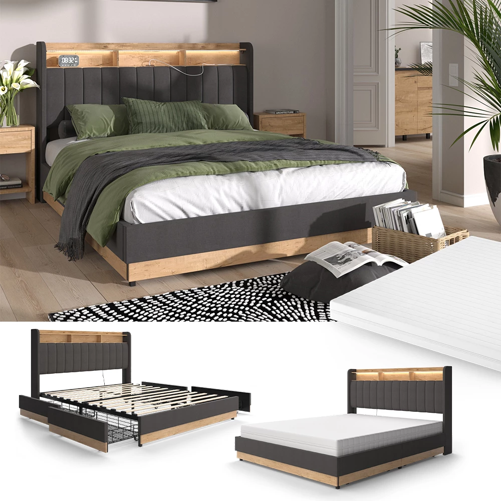 Vitalispa Polsterbett Anthrazit 167.5 x 216 cm mit Matratze, Nura